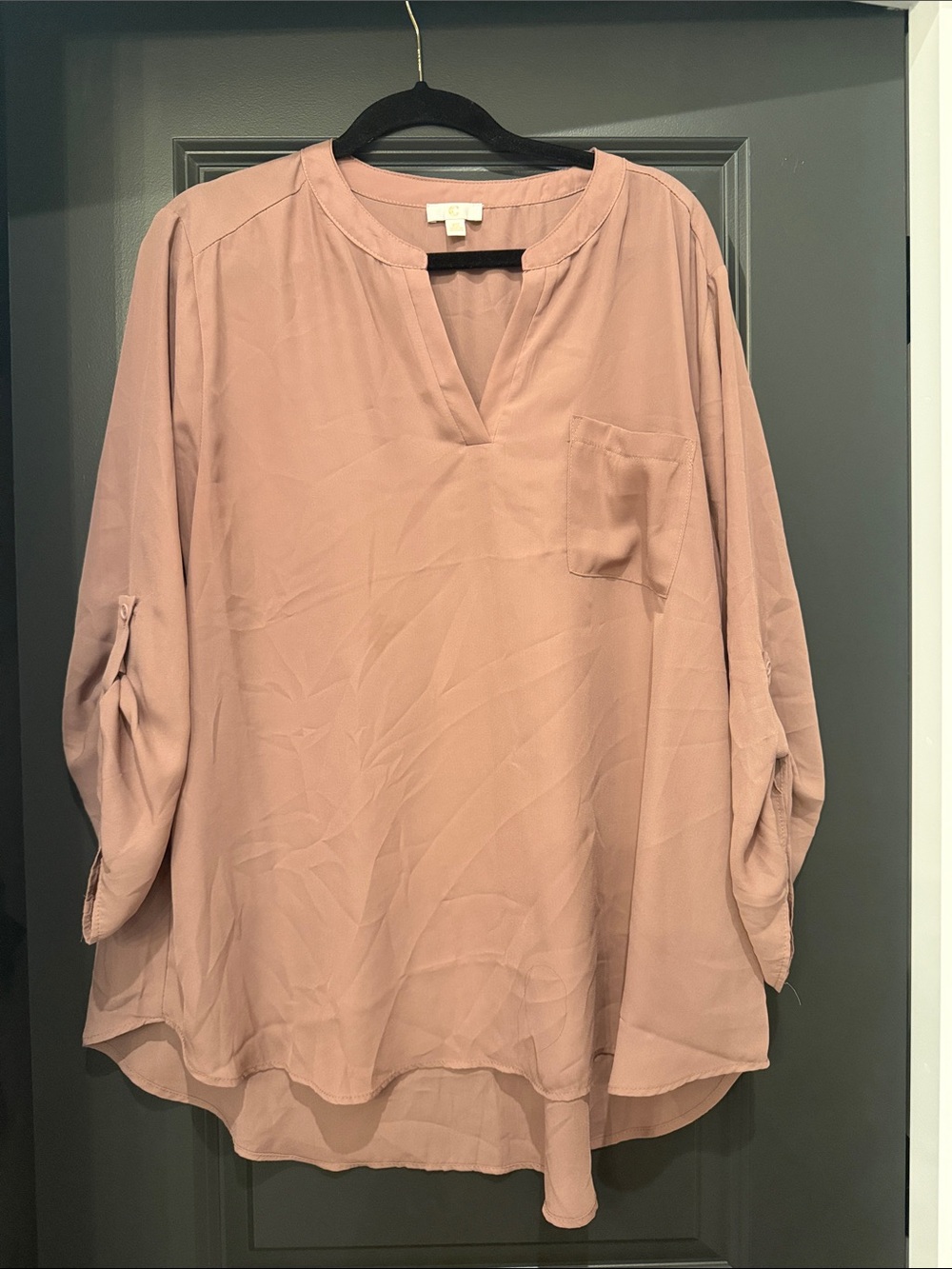 Charming Charlie V-Neck Pocket Blouse - Dusty Rose